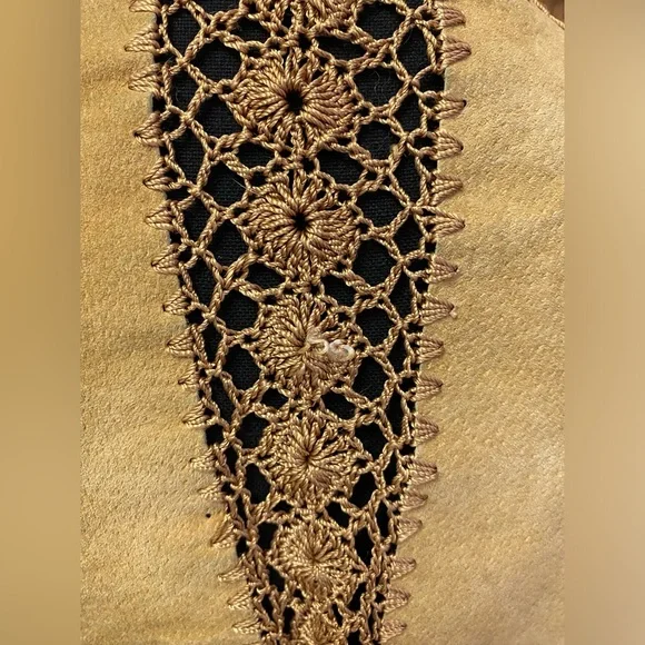 Unique OOAK Hippie Patchwork Leather Crochet Crop Jacket Top Blouse Handmade Sz? - Picture 14 of 16